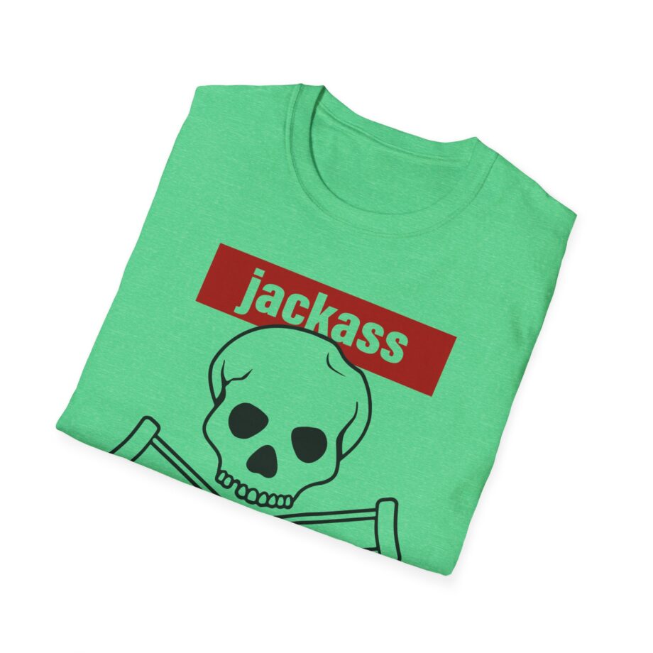 Jackass Forever Red Skull and Crutches Warning Logo Raglan Unisex Softstyle T-Shirt