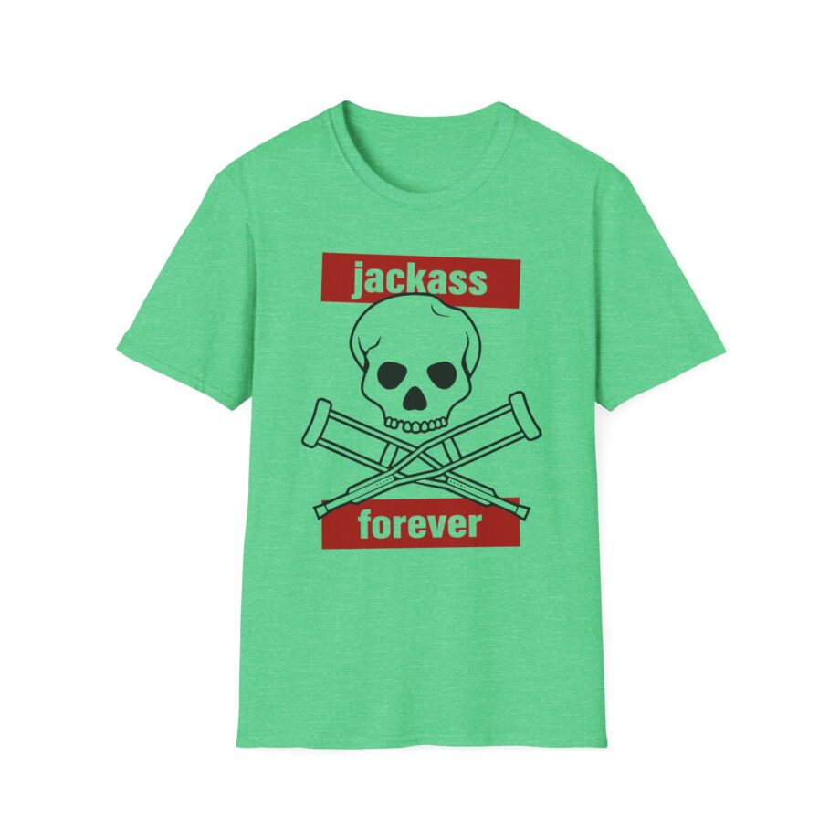 Jackass Forever Red Skull and Crutches Warning Logo Raglan Unisex Softstyle T-Shirt