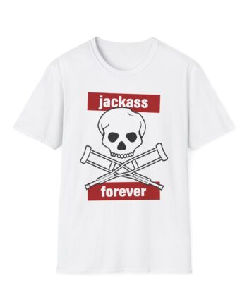 Jackass Forever Red Skull and Crutches Warning Logo Raglan Unisex Softstyle T-Shirt