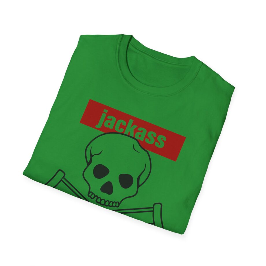 Jackass Forever Red Skull and Crutches Warning Logo Raglan Unisex Softstyle T-Shirt