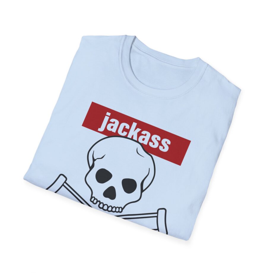 Jackass Forever Red Skull and Crutches Warning Logo Raglan Unisex Softstyle T-Shirt