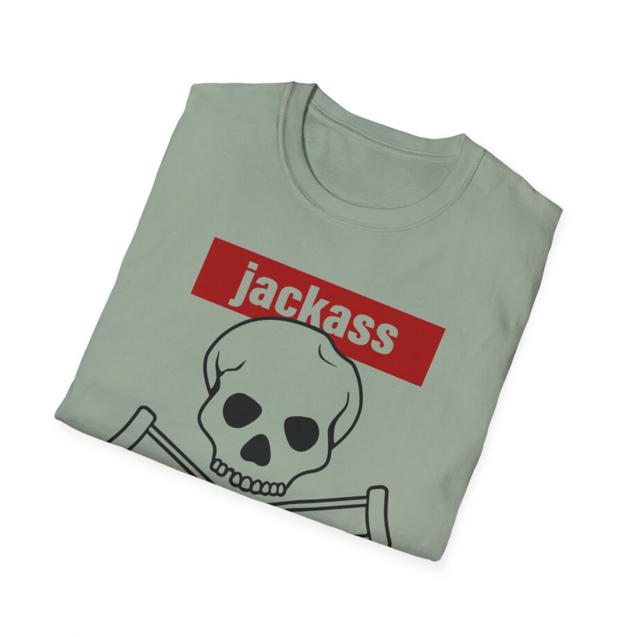 Jackass Forever Red Skull and Crutches Warning Logo Raglan Unisex Softstyle T-Shirt