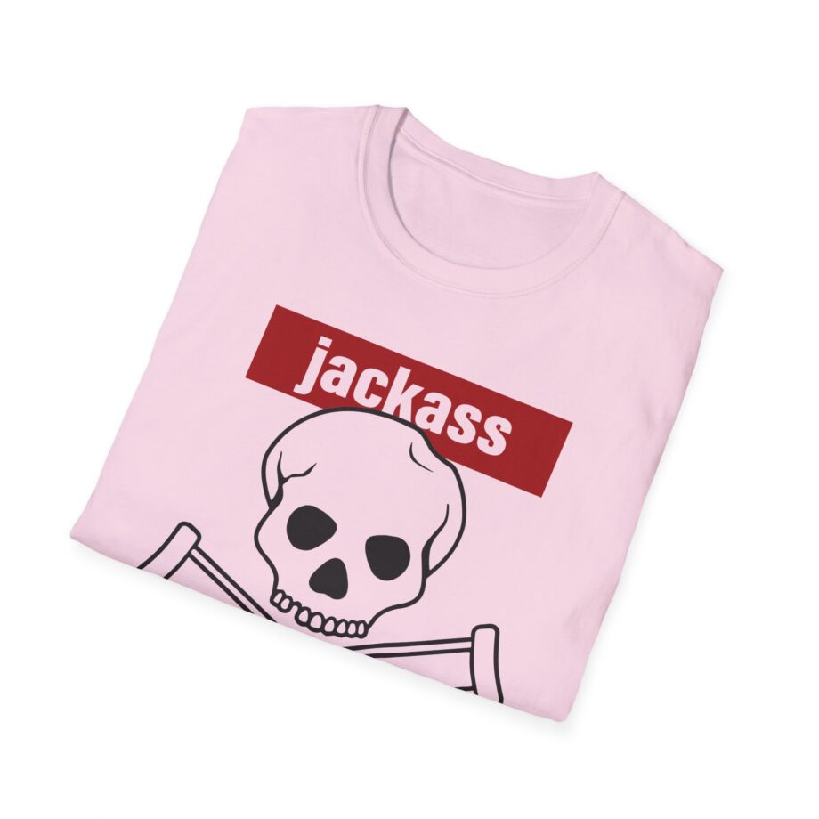 Jackass Forever Red Skull and Crutches Warning Logo Raglan Unisex Softstyle T-Shirt