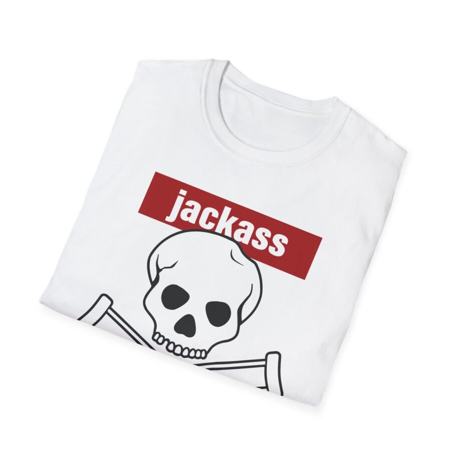 Jackass Forever Red Skull and Crutches Warning Logo Raglan Unisex Softstyle T-Shirt