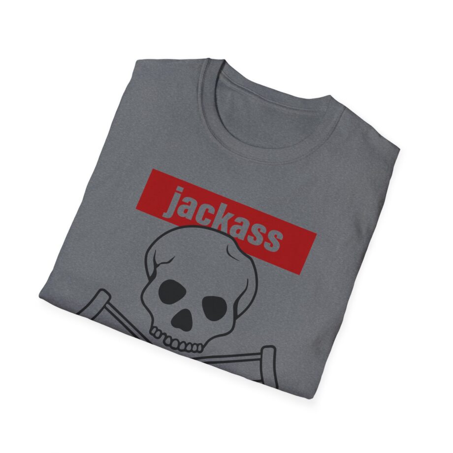 Jackass Forever Red Skull and Crutches Warning Logo Raglan Unisex Softstyle T-Shirt
