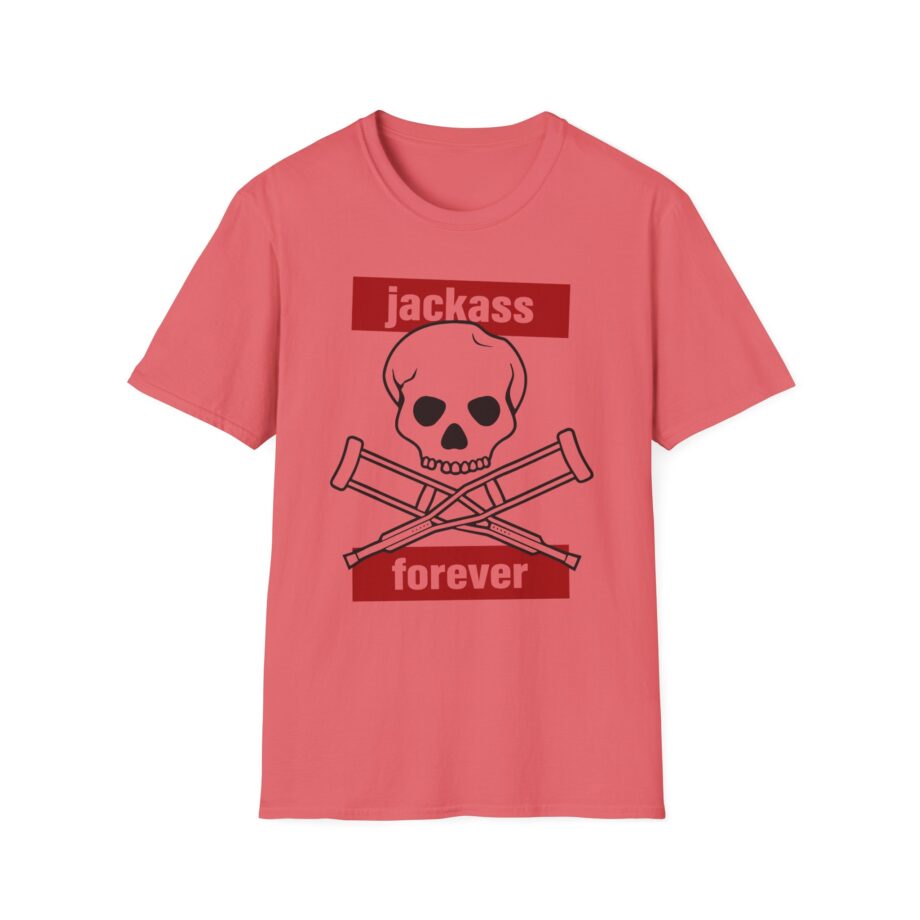 Jackass Forever Red Skull and Crutches Warning Logo Raglan Unisex Softstyle T-Shirt