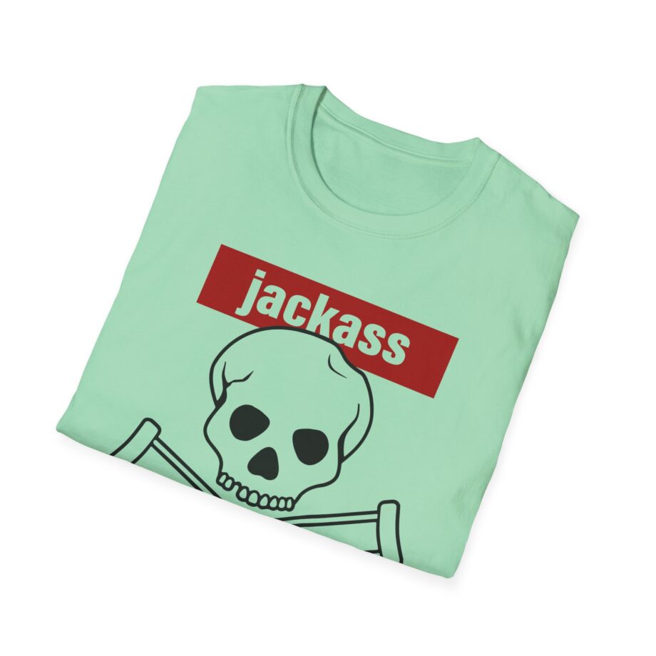 Jackass Forever Red Skull and Crutches Warning Logo Raglan Unisex Softstyle T-Shirt