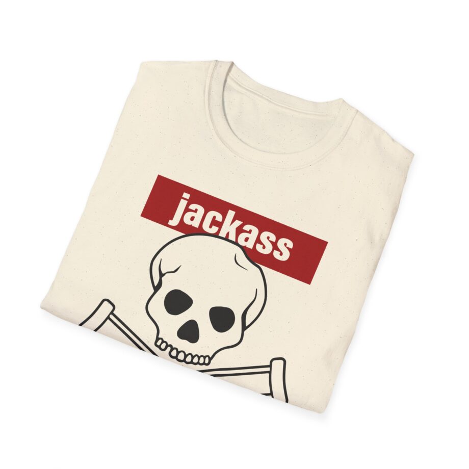 Jackass Forever Red Skull and Crutches Warning Logo Raglan Unisex Softstyle T-Shirt