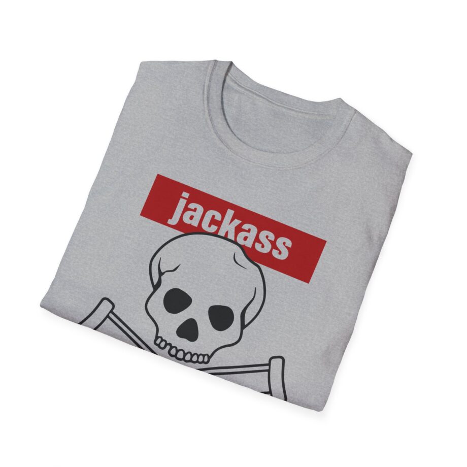 Jackass Forever Red Skull and Crutches Warning Logo Raglan Unisex Softstyle T-Shirt