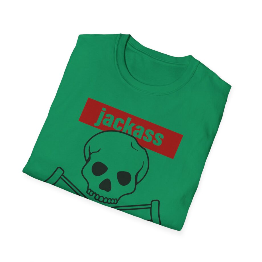 Jackass Forever Red Skull and Crutches Warning Logo Raglan Unisex Softstyle T-Shirt