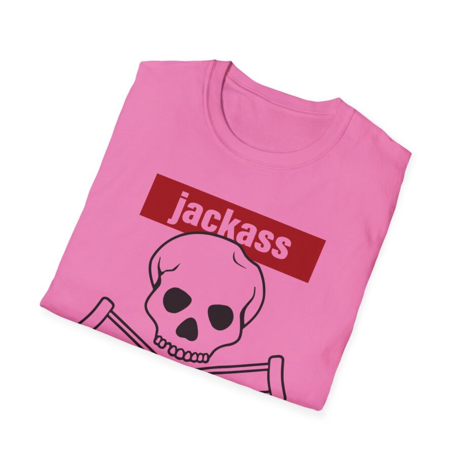 Jackass Forever Red Skull and Crutches Warning Logo Raglan Unisex Softstyle T-Shirt