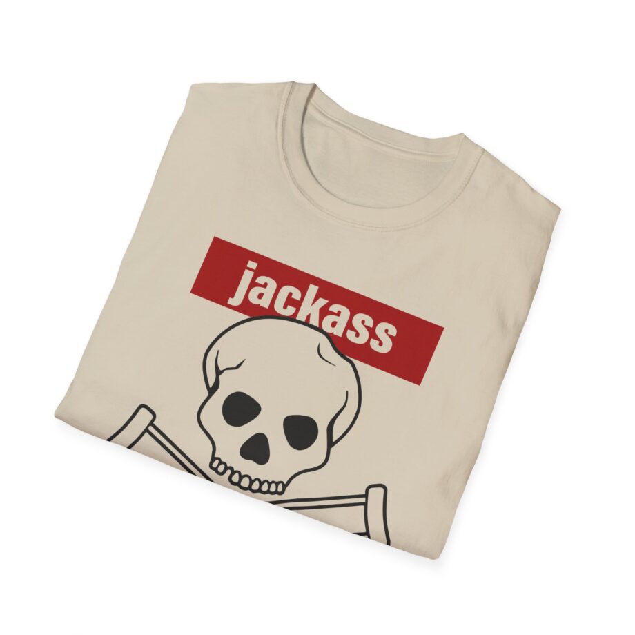 Jackass Forever Red Skull and Crutches Warning Logo Raglan Unisex Softstyle T-Shirt