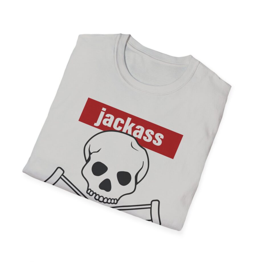 Jackass Forever Red Skull and Crutches Warning Logo Raglan Unisex Softstyle T-Shirt