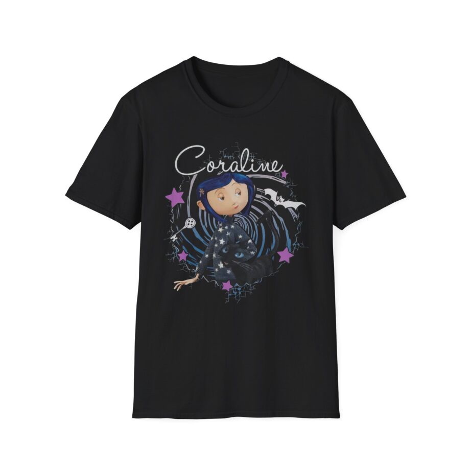 Coraline the Cat Swirl and Stars Unisex Softstyle T-shirt