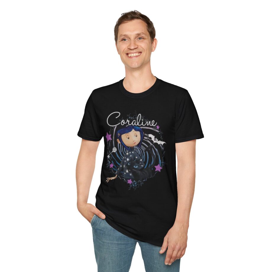 Coraline the Cat Swirl and Stars Unisex Softstyle T-shirt