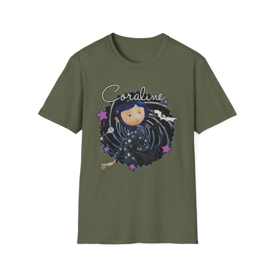 Coraline the Cat Swirl and Stars Unisex Softstyle T-shirt